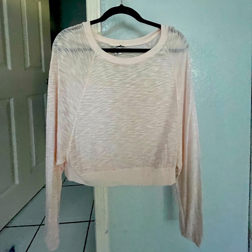 Blush pink, sheer, lightweightt long sleeve.